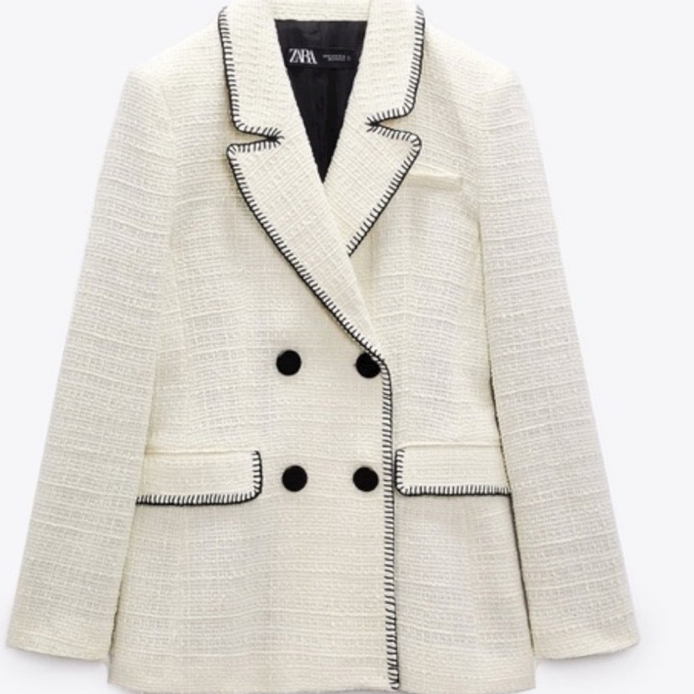 Zara Textured Weave Double-Breasted Blazer